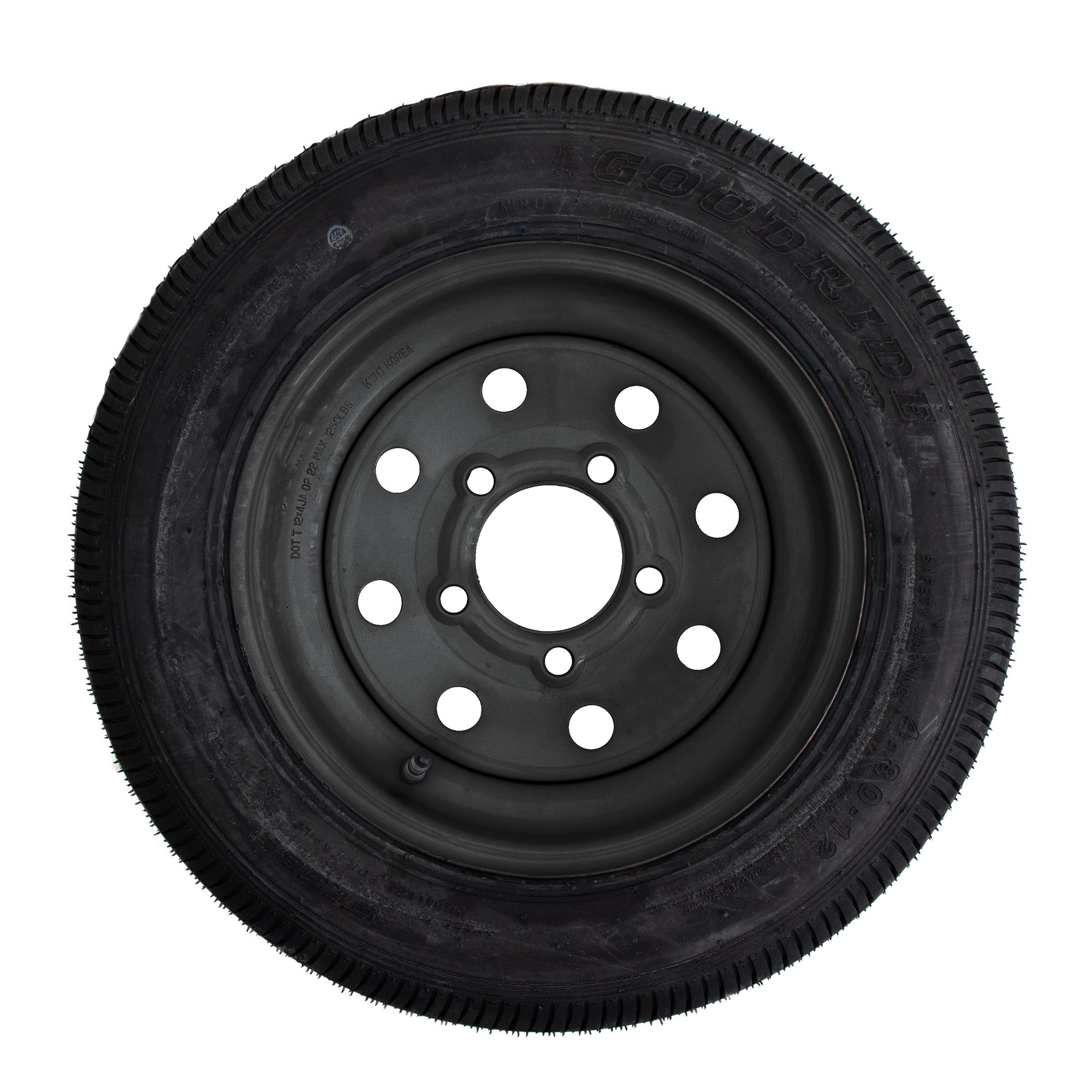 Carry-On Trailer, 480X12 BLACK TIRE AND WHEEL, Tire Size 12, Bolt Holes (qty.) 5, Model# 4:80X12PTW-BLACK